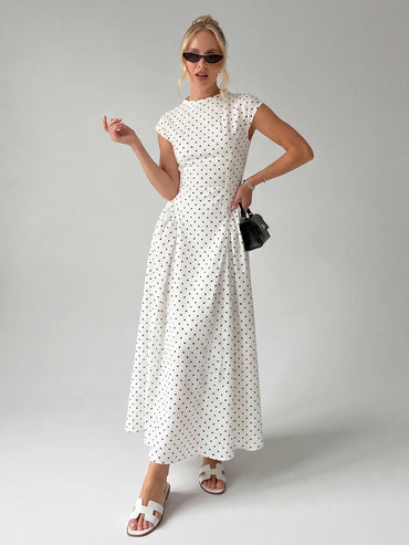 Vintage Polka Dot Ruched Midi Dress