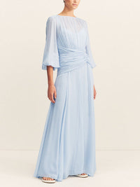 Elegant High Neck Balloon Sleeve Maxi Dress