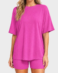 Casual Oversized 2-Piece Lounge Set with Crewneck & Split Hem