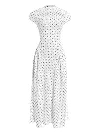 Vintage Polka Dot Ruched Midi Dress